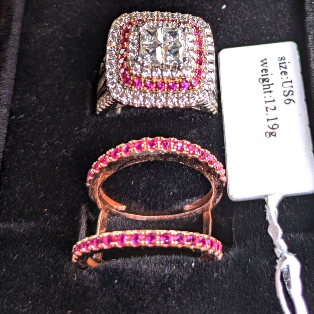 Engagement ring and wedding bands
